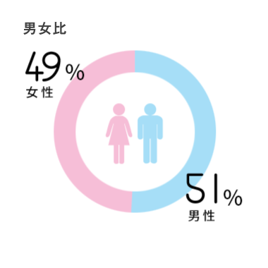 男女比 女性 49% 男性 51